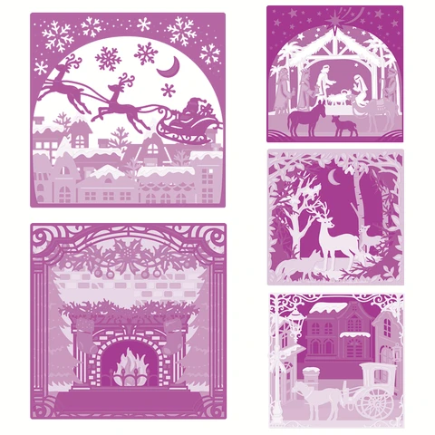 Металлические трафареты для скрапбукинга Christmas Fireplace Reindeer Sled Forest Animals