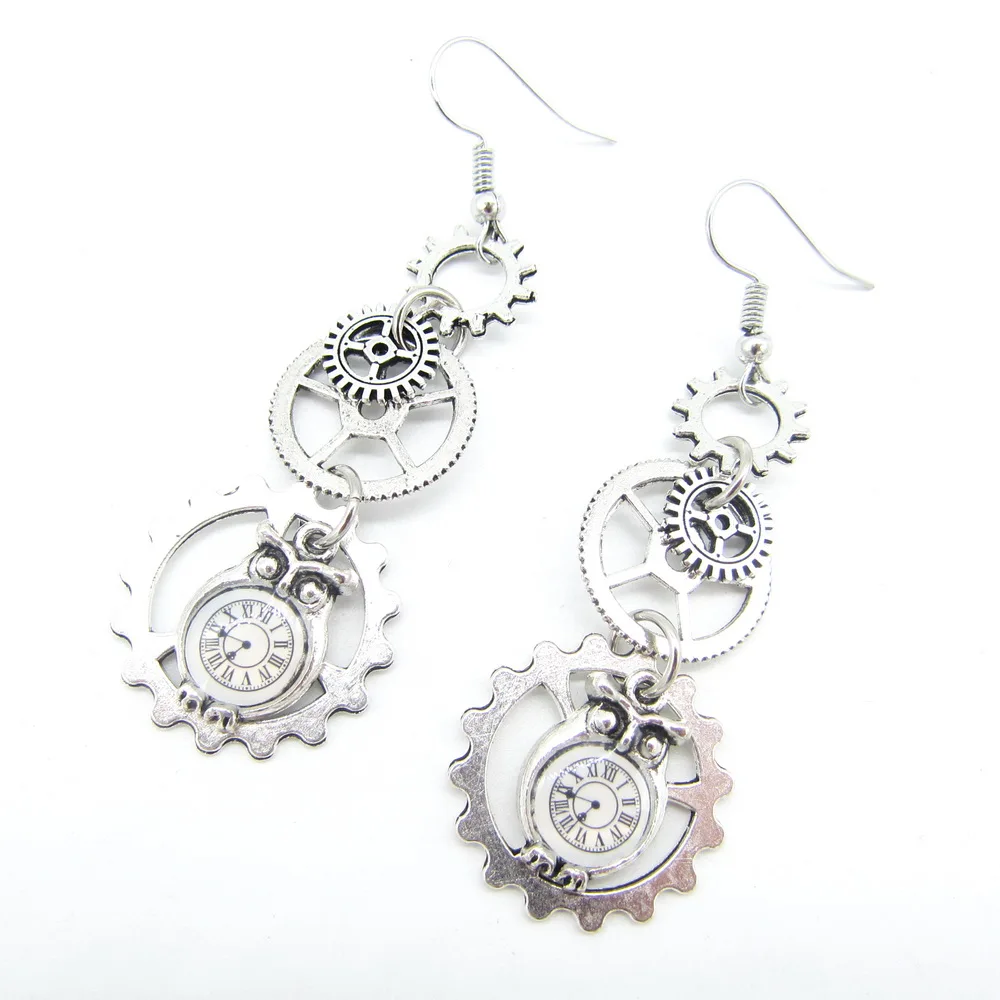 Cykopv New Original Design Owl Clock Drop and Multi Gears Vintage Steampunk Earring Female`s Accessory