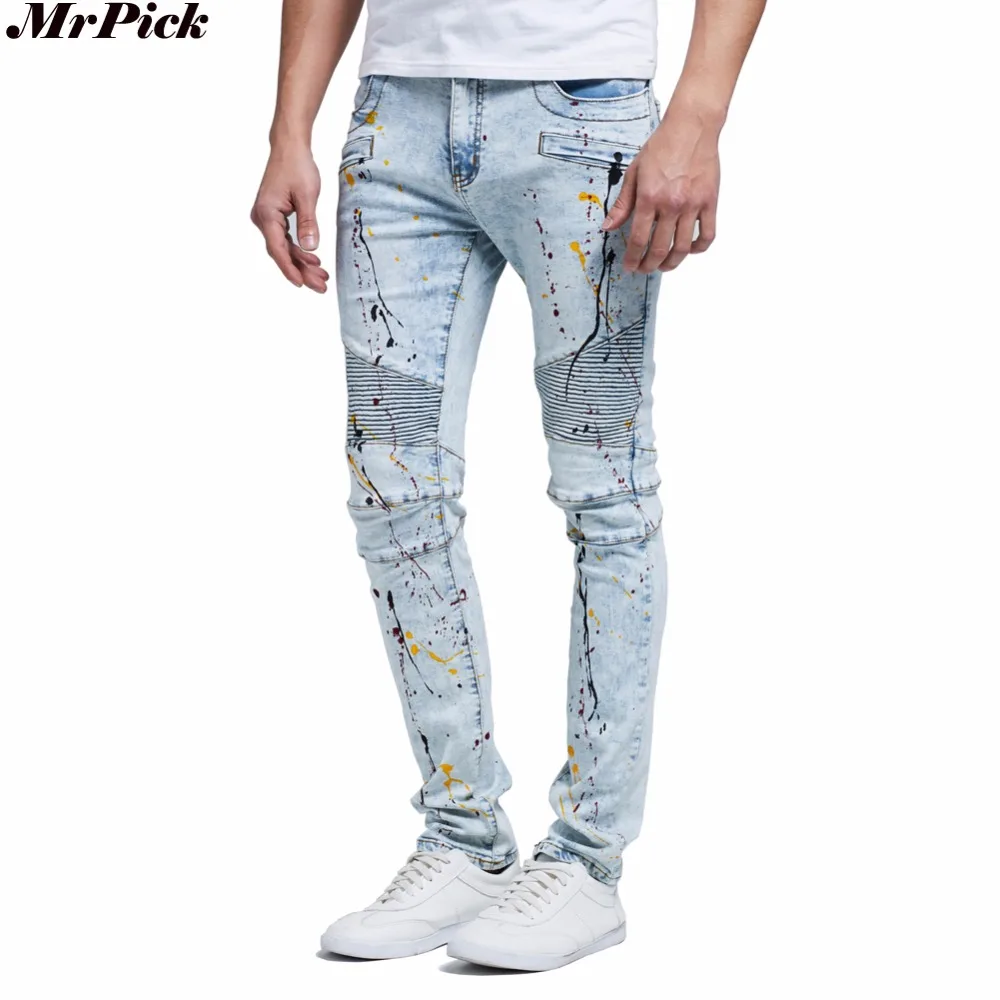 2016 männer Jeans Design Mode Biker Runway Hiphop Schlanke Jeans Für Männer Baumwolle Gute Qualität Motorrad Jeans Blau Schwarz Y2051