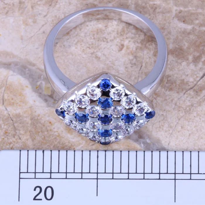 Smooth Blue Cubic Zirconia White CZ Silver Plated  Women\'s Ring Size 6 / 7 / 8 / 9 R0968