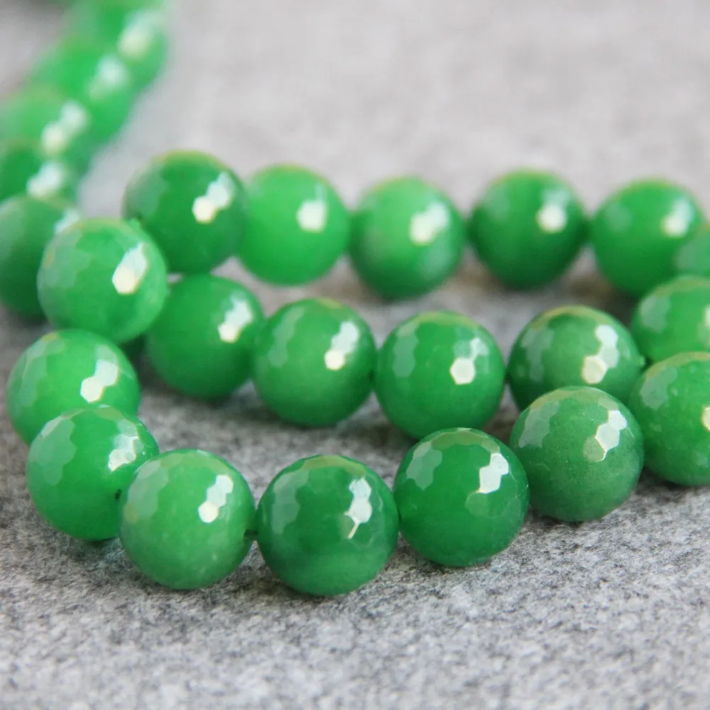 New For Necklace&Bracelet 14mm Natural Green Chalcedony Faceted Beads Round Natural Stone Faceted Beads Jewelry Making Design