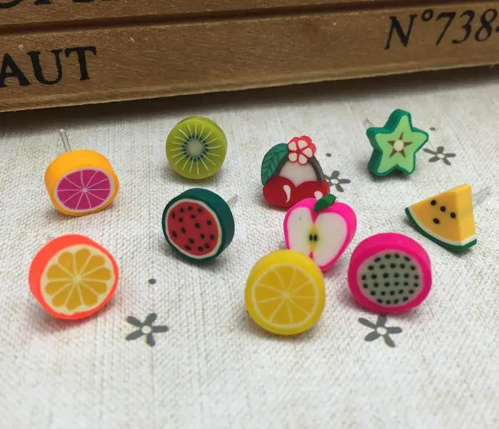 144pcs/ 72pairs Girl's Children Lovely Food fruits kawaii anime  Earrings Handmade Polymer Clay Stud Earrings w/ Gift box