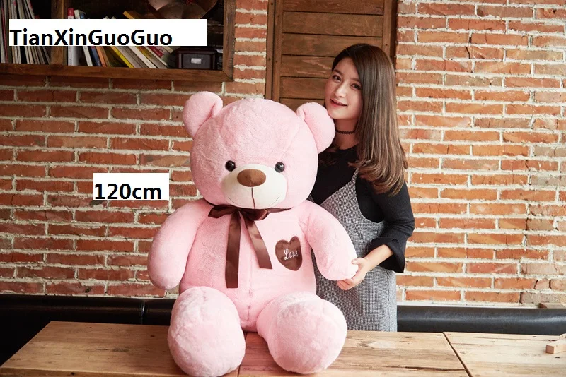 stuffed fillings bear plush toy large 120cm pink teddy Bear,silk belt love bear doll soft hugging pillow birthday gift b0917