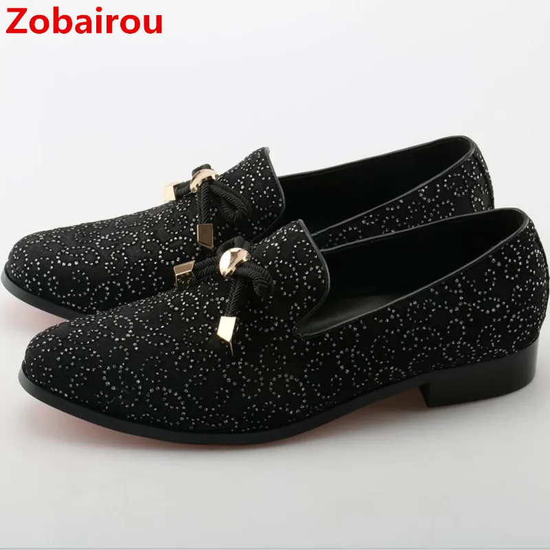 

Zobairou black mens formal shoes chaussures hommes glitter tassel loafers velvet slippers shoe lasts italian leather shoes men