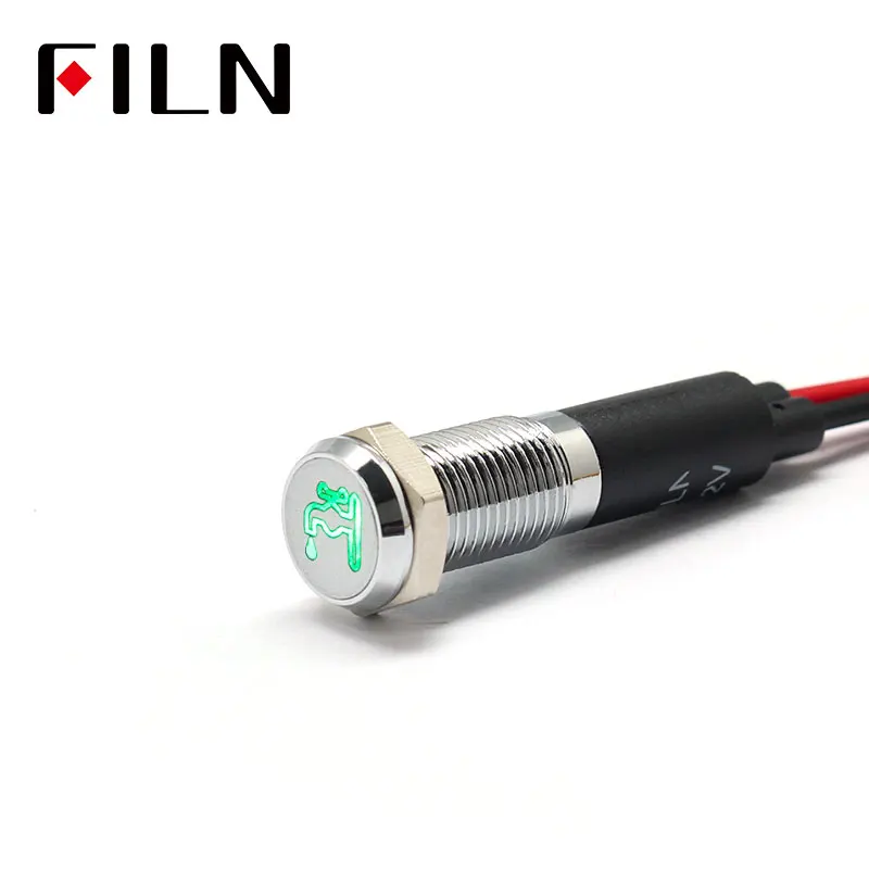 FILN 8mm  Car dashboard Faucet symbol led red yellow white blue green 12v led indicator light with 20cm cable