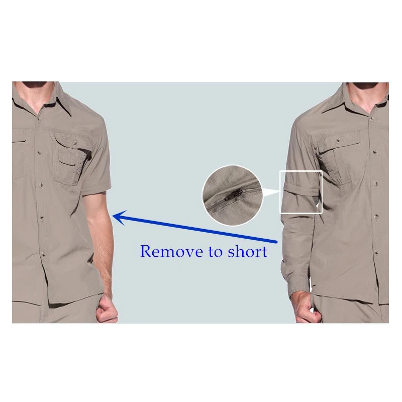 TRVLWEGO Men Summer Quick Dry Hiking Shirt Removable Army Fishing&Hunting Breathable Rock Climbing Male Outdoor Shirts