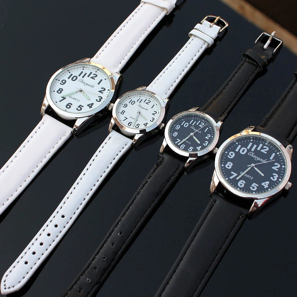 Di alta Qualità Delle Ragazze Donna Fashion Mens Watch Strass Rotondo di Cuoio di Quarzo Analogico Casual Studente Orologi Da Polso U75