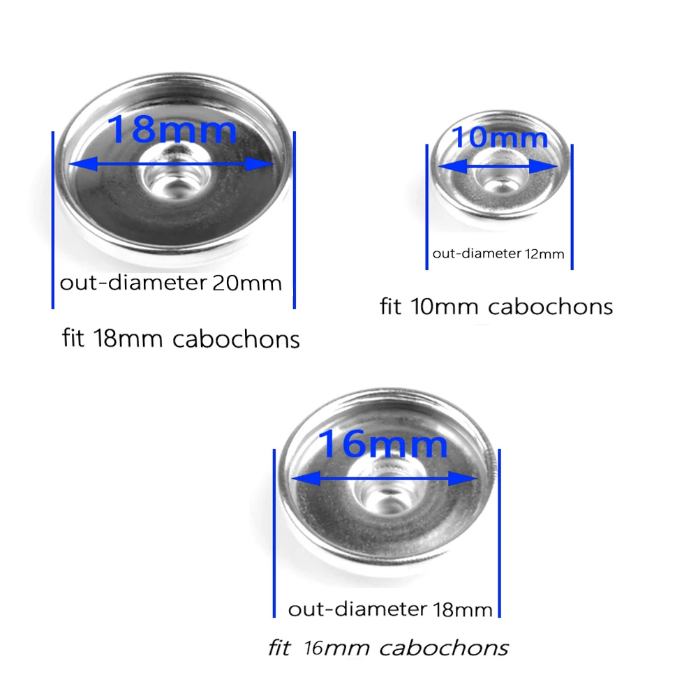Metal Snap Button Findings 50PCS/bag 12MM 18MM 20MM For Make DIY Print Glass Snaps Cabochons Settings Bezels Jewelry
