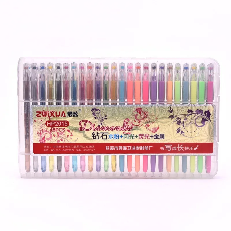 24/36/48 Colors Gel Pens with Diamond Tip & Gel Pen Refills, Coloring Marker with Case,  (Glitter, Neon, Pastel, Metallic)