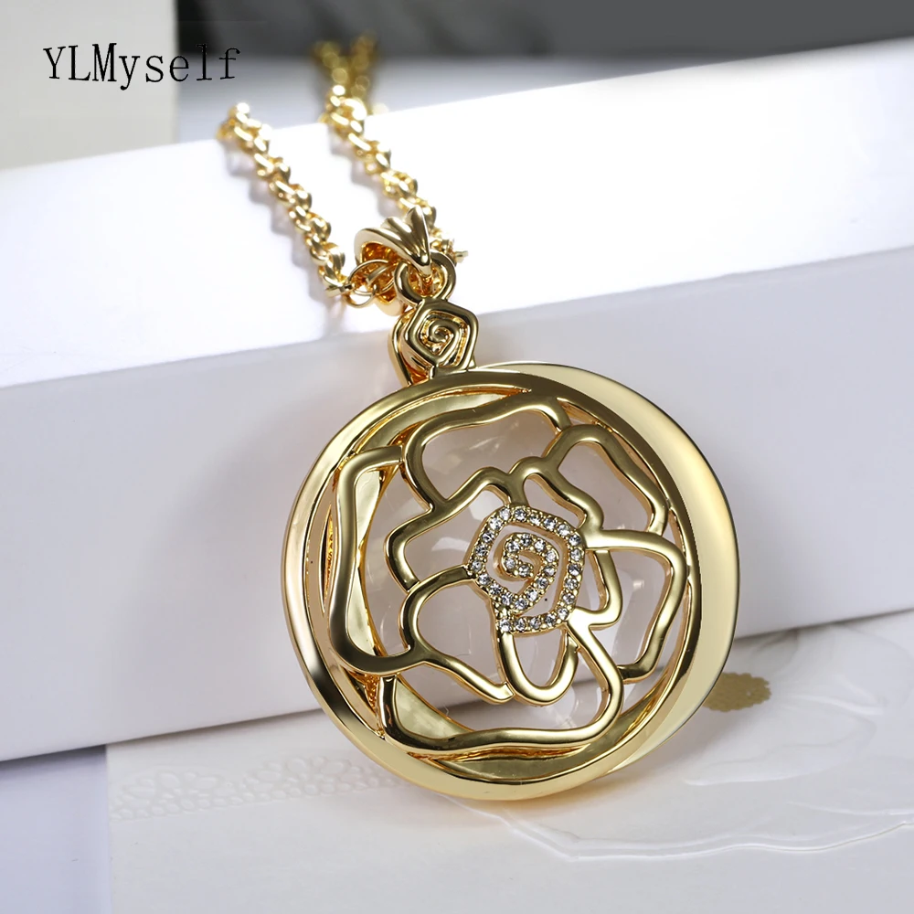 Flower Magnifying glass necklace with long chain White and Gold color Magnify glasses for reading trendy Pendant