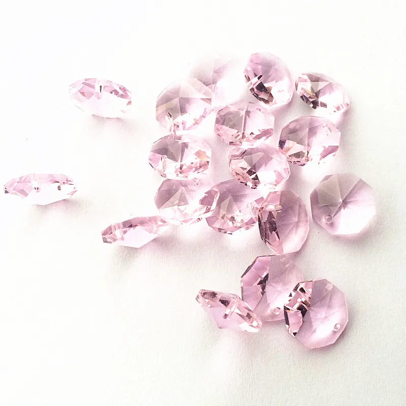 Top Quality 1000pcs/lot Pink 14mm Octagon Crystal Glass Beads In 1 Hole For Chandeliers Parts Crystal Garland Strand Accessories