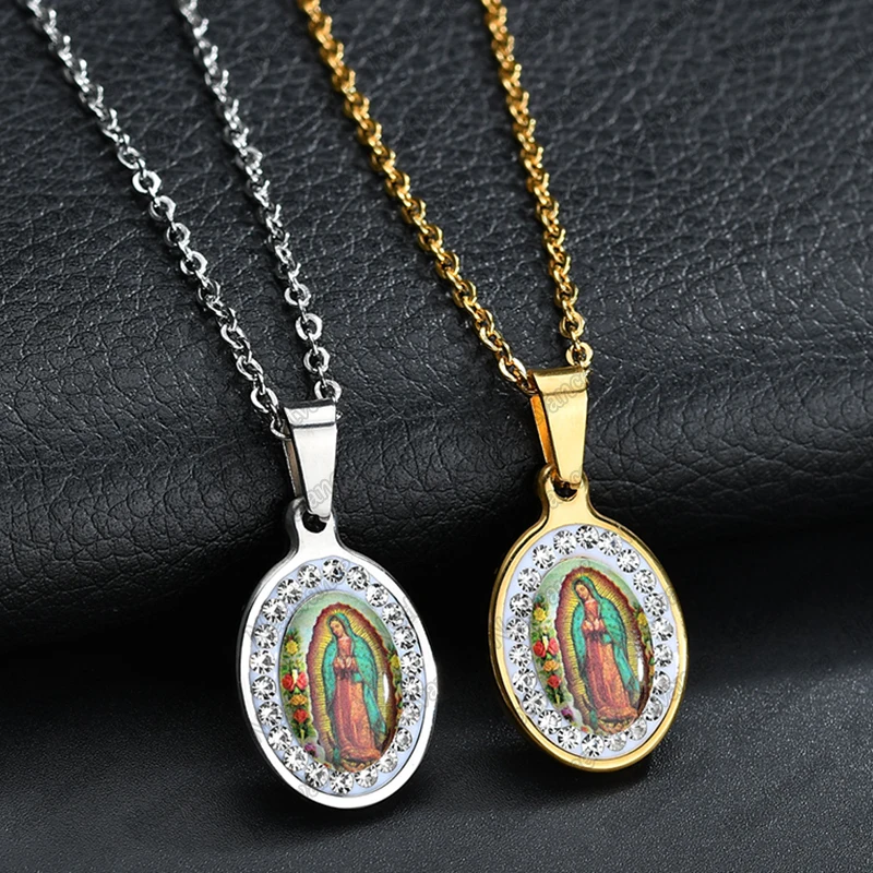 Nextvance High Quality Stainless Steel Virgin Mary Pendant Necklaces Cubic Zircon Madonna Women Necklace Catholic Christian Gift