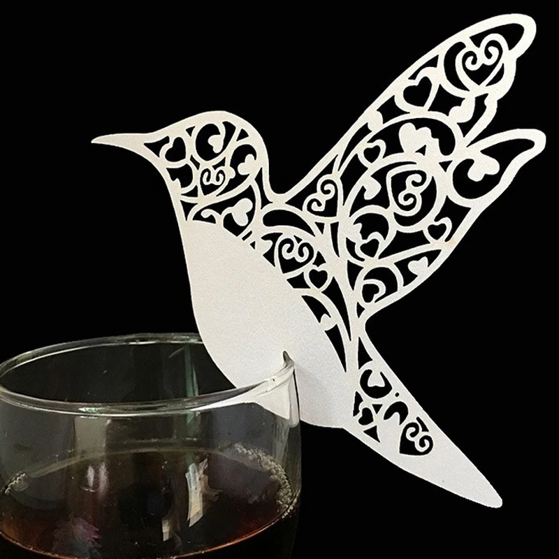 

50pcs Bird blackjack card Wine Glass Table Mark Design Paper Name Place Cards For Party Wedding Place Setting Decornation