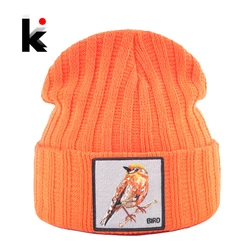 Hip Hop Skullies Beanie Men Women New Fashion Knitted Hats With Bird Patch Winter Warm Ski Cap Boys Girls Streetwear Kpop Bonnet