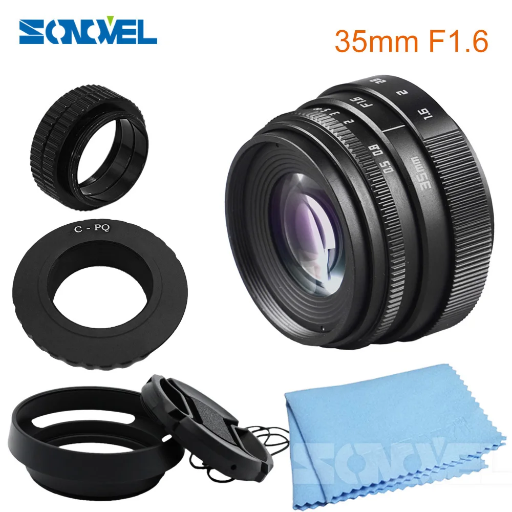 

35mm F1.6 CCTV Lens C Mount Camera Lens + Lens Hood for or C-PQ Lens Mount Ring Adapter C-P/Q for Pentax Q/Q10/Q7/Q-S1 Camera