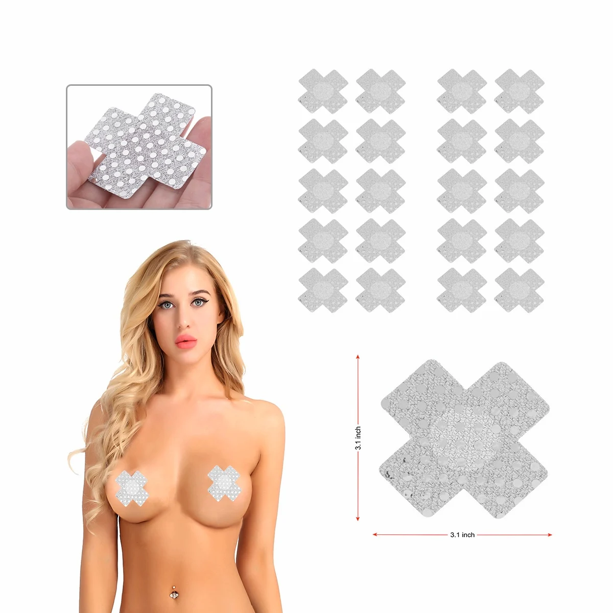 US STOCK 20Pcs Women Cross Shape Self-Adhesive Disposable Satin Nipple Cover Breast Pasties Stickers For Women Intimates