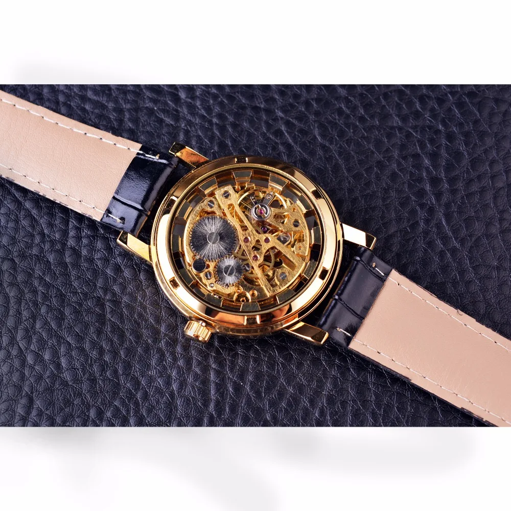 Forsining-Reloj de pulsera para hombre, con diseño de esqueleto de dragón chino, carcasa transparente, mecánico, dorado, mejores marcas de lujo