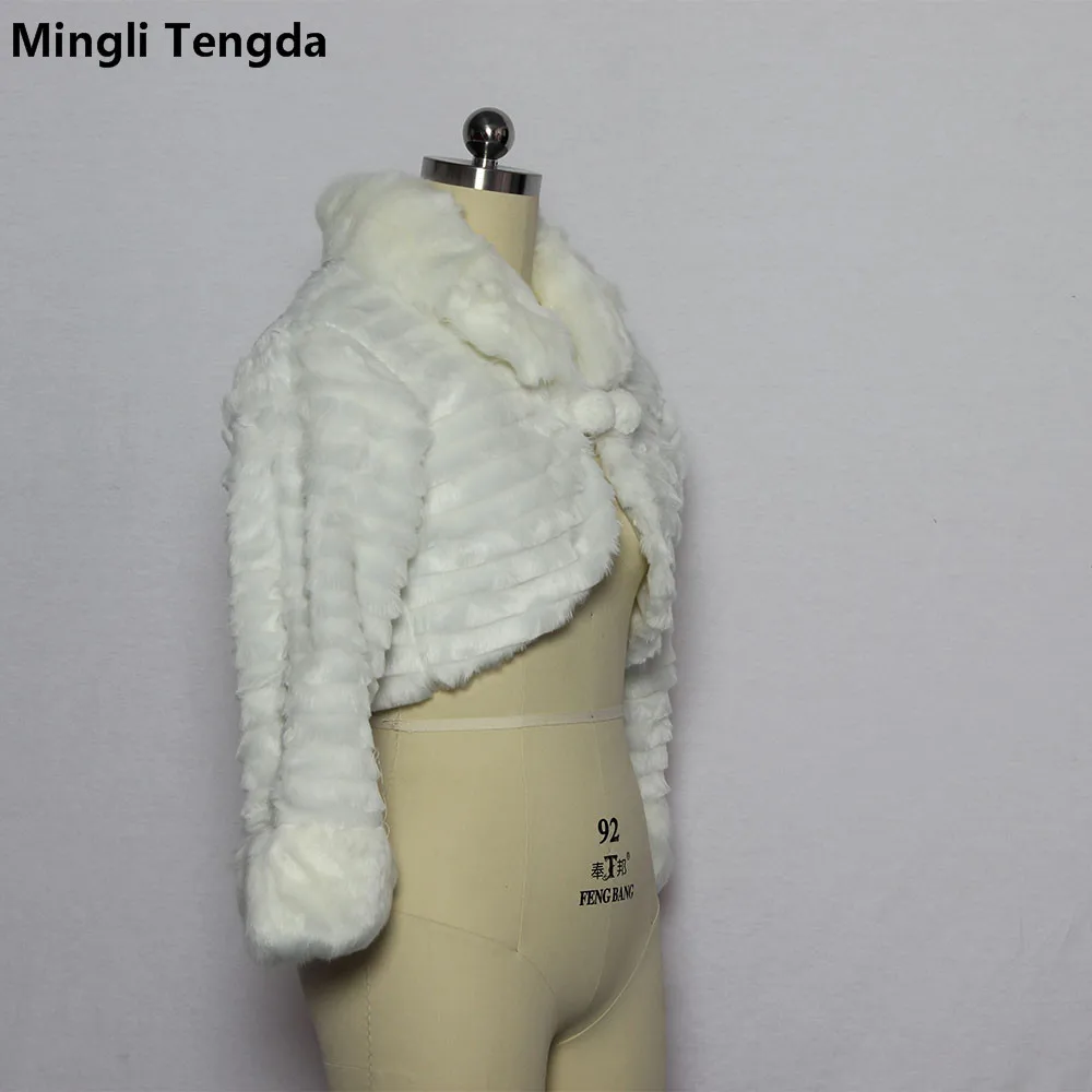 Mingli Tengda Bulu Imitasi Pernikahan Jaket Lengan Panjang Pengantin Bolero Bulu Wanita Tetap Hangat Mengangkat Bahu Wrap Pernikahan Mantel Cape Mencuri selendang