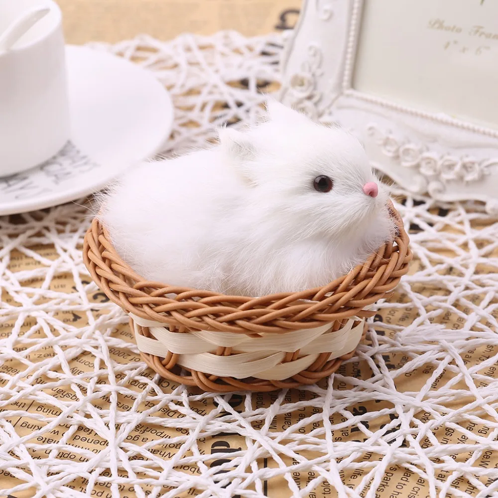 Cute Hare Rabbits In Basket Furry Plush Toys Craft Collectible Gift For Children Kids  JUL26_17