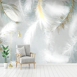 Custom Photo Wallpaper Modern Romantic White Feather 3D Relief Mural Papers Home Decoration Living Room Bedroom Wall Painting