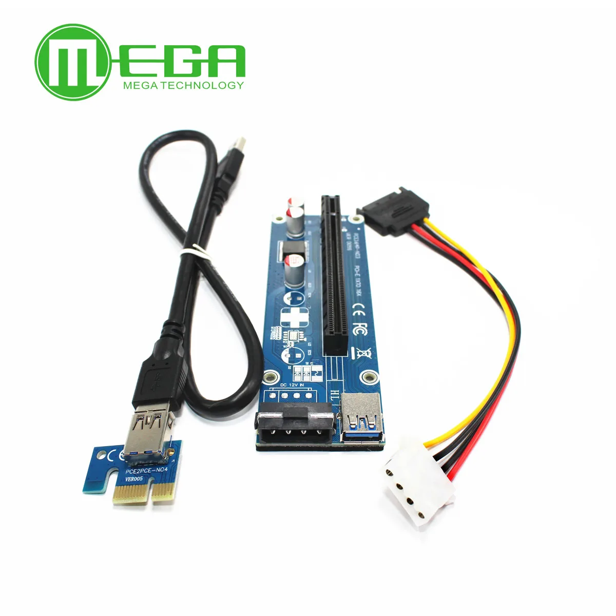 PCI Express PCI-E 1X to 16X Riser Card 6Pin 4Pin PCIE USB3.0 SATA Extension Cable for Miner Mining BTC Dedicated Adapter Card