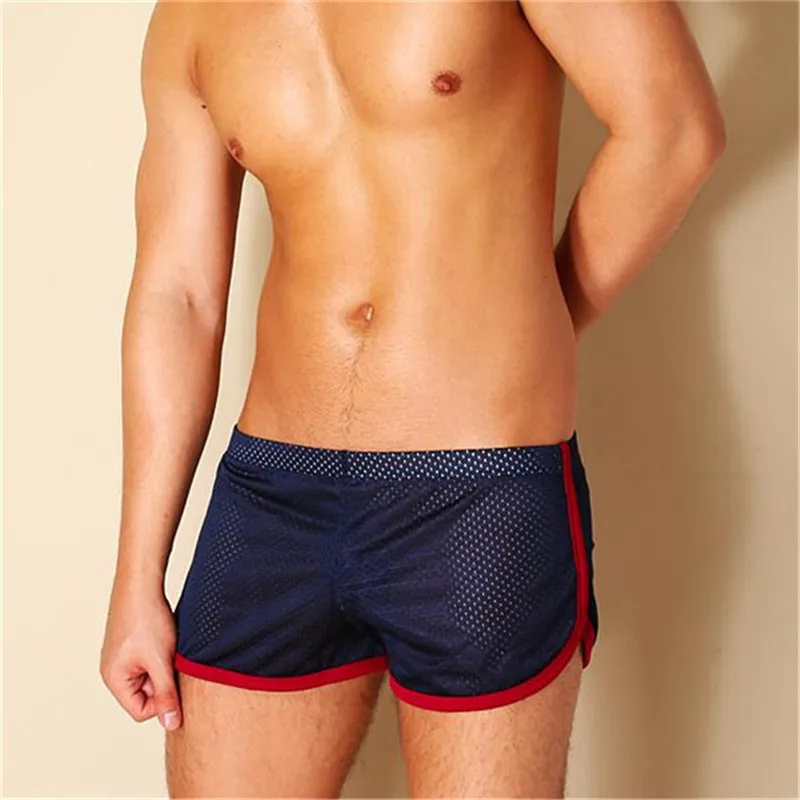 Best price Men underpant mesh hole trousers male loose boxer shorts large  breathable sports shorts comfortable sleep underpants