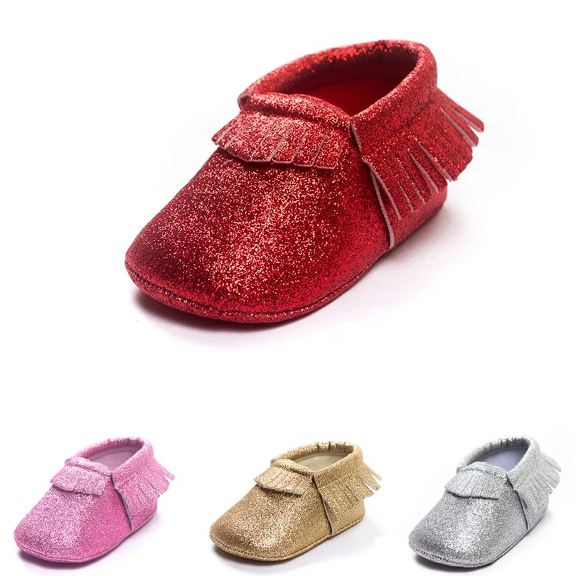 

Red Twinkling Baby Girl Shoes Bling Newborn First Walkers X'MAS Children Moccasin Tassel Leather Shiny Christmas Boy Fringe Sock