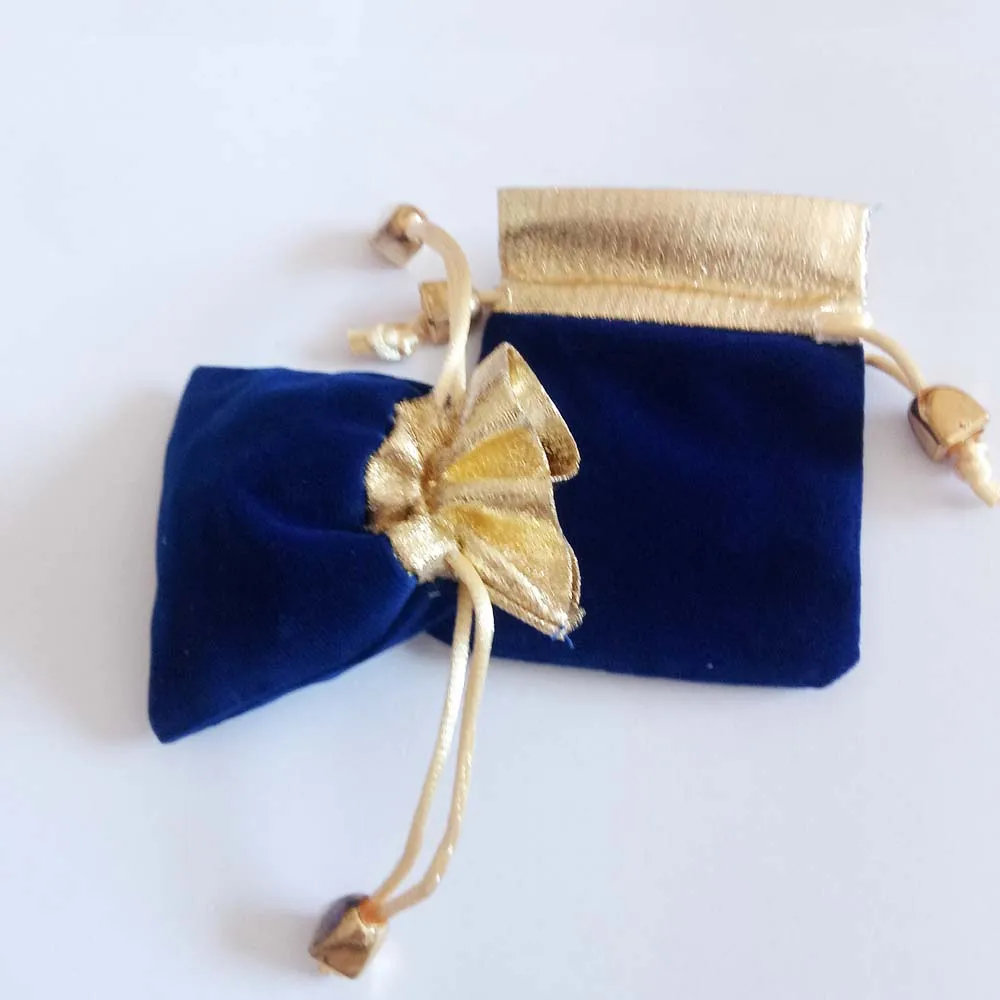 50pcs Phnom Penh Gold Bead Blue Velvet Bag Jewellery Pouch Gift Bags Wedding Drawstring Bag Woman Jewelry Display Gift Pack Bag