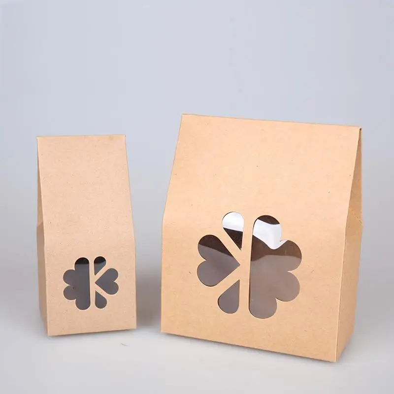 20Pcs/lot Stand Up Kraft Paper Gift Box With Clear Window Cookies Candy Storage Box DIY Baking Packaging