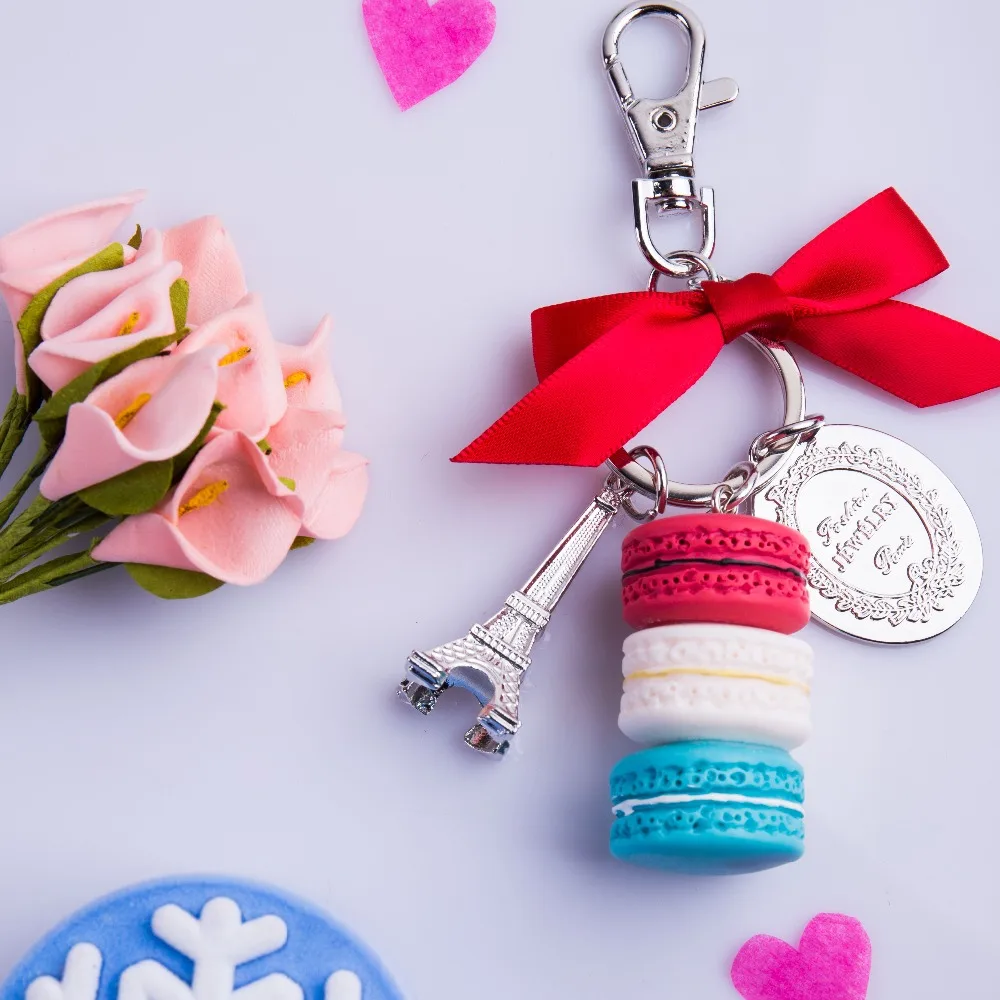 France Effiel Tower gifts Keychains Woman Luxury Macarons Cake Keychain on Bag Purse Handbag Charms Car Keychain with Gift Box