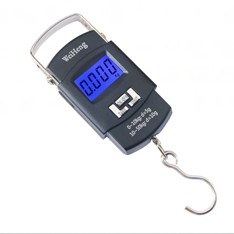 50kg 10g LCD Digital Hanging Hook Scale WH-A08L Portable Mini Luggage Scales Electronic Fishing Travel Metal Steelyard Backlit