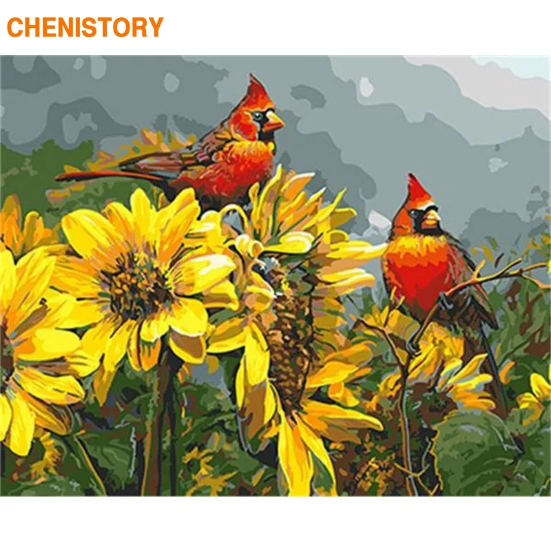 

CHENISTORY Frame Flowers Birds DIY Painting By Numbers Wall Art Picture Coloring By Numbers Handpainted Canvas Painting For Home