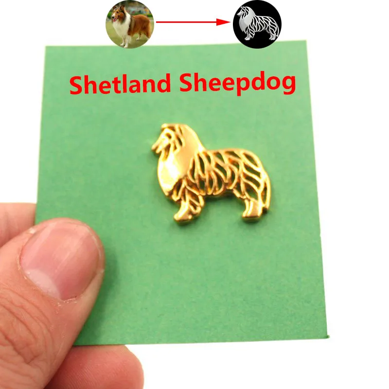 Cute Shetland Sheepdog Dog Animal Brooches And Pins  Suit Metal Small Father Collar Badges Gift For Male Men B093