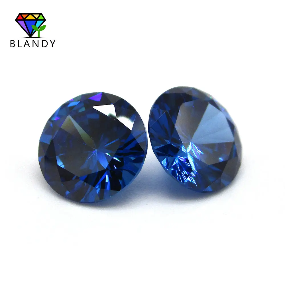 Factory Price 1.0--2.5mm Round Cut Blue Cubic Zirconia Stone 5A Quality Loose Synthetic Borland Color CZ Gems For Jewelry Making