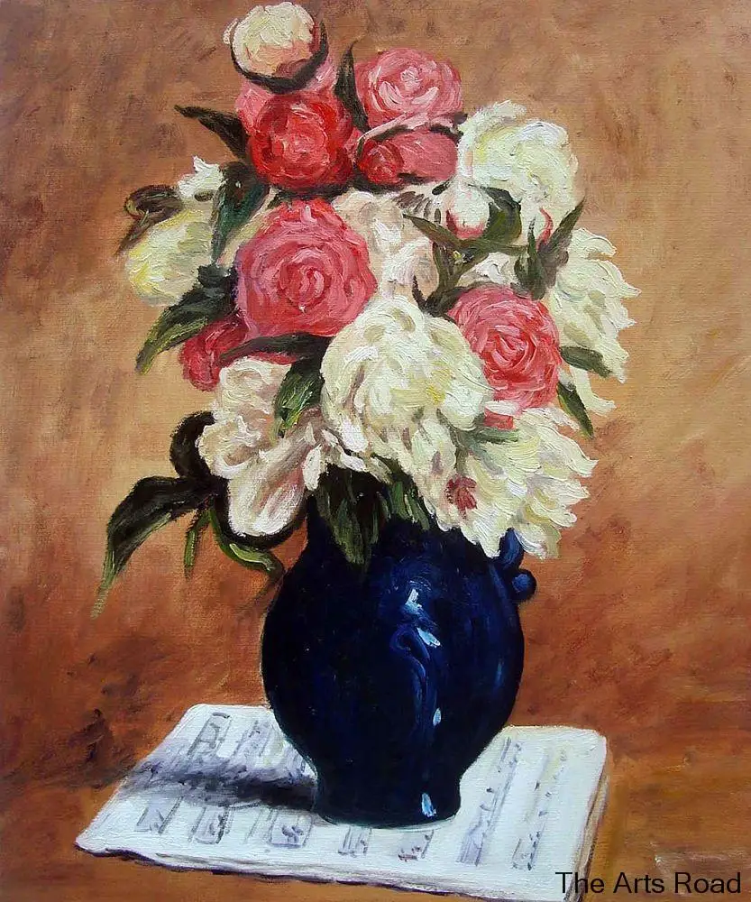 

Original Quality Flower Oil Painting Bouquet of Peonies on a Musical Score, 1876 by Paul Gauguin Still Life Painting Handmade