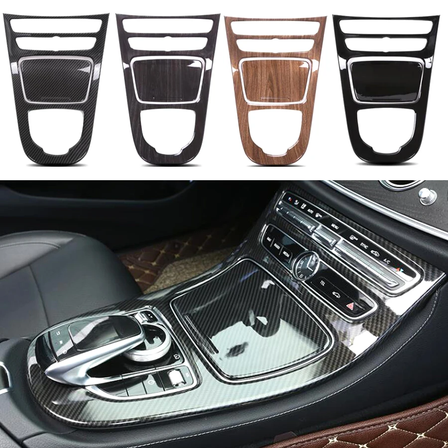 YAQUICKA 2Pcs/set Car Interior Console Gear Shift Panel Cover Trim Styling Sticker For Mercedes Benz E Class W213 2016 2017 ABS