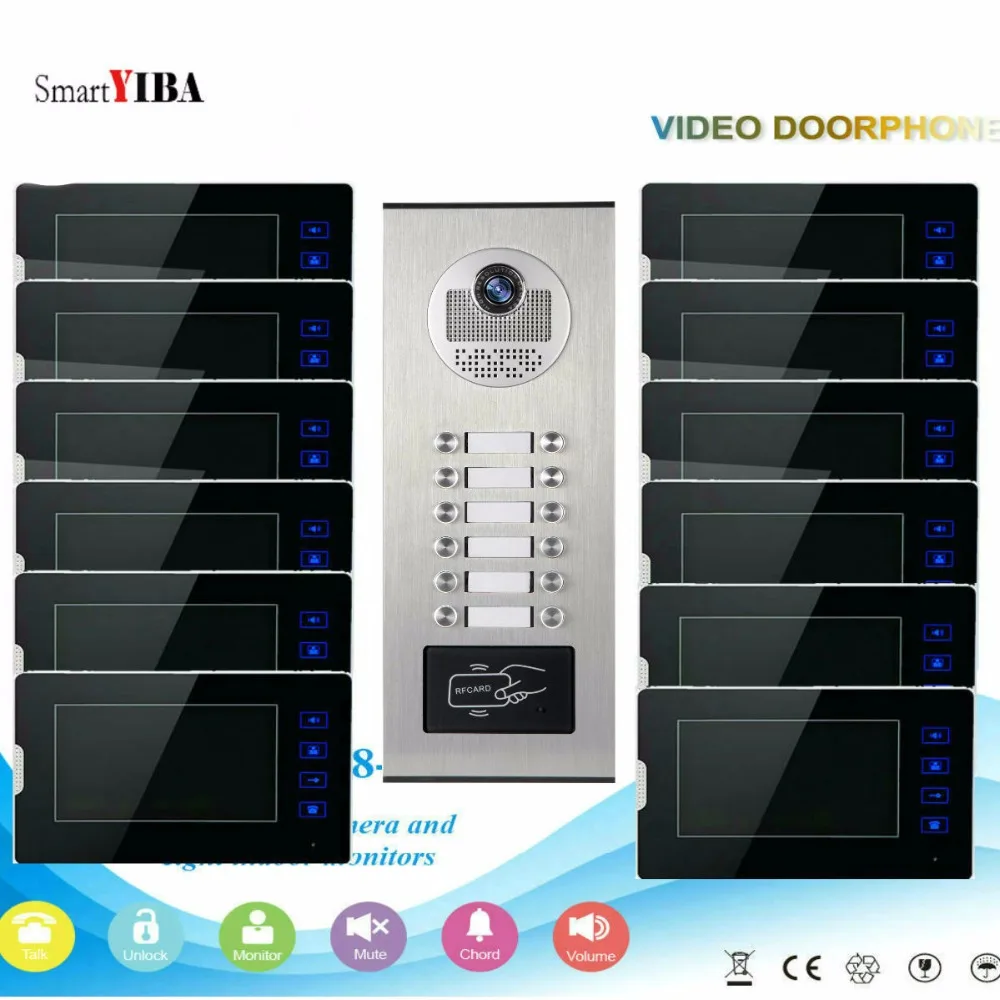 SmartYIBA Video Door Intercom Kits For 2 to 12 Stories Buildings Apartments RFID Doorbell Door Phone Intercom Security System