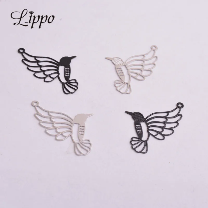 50pcs/lot AC2334 Cute animal Bird Charm Filigree Fly Dove Charms Pendant Brass Stamping Rodium plated Connector