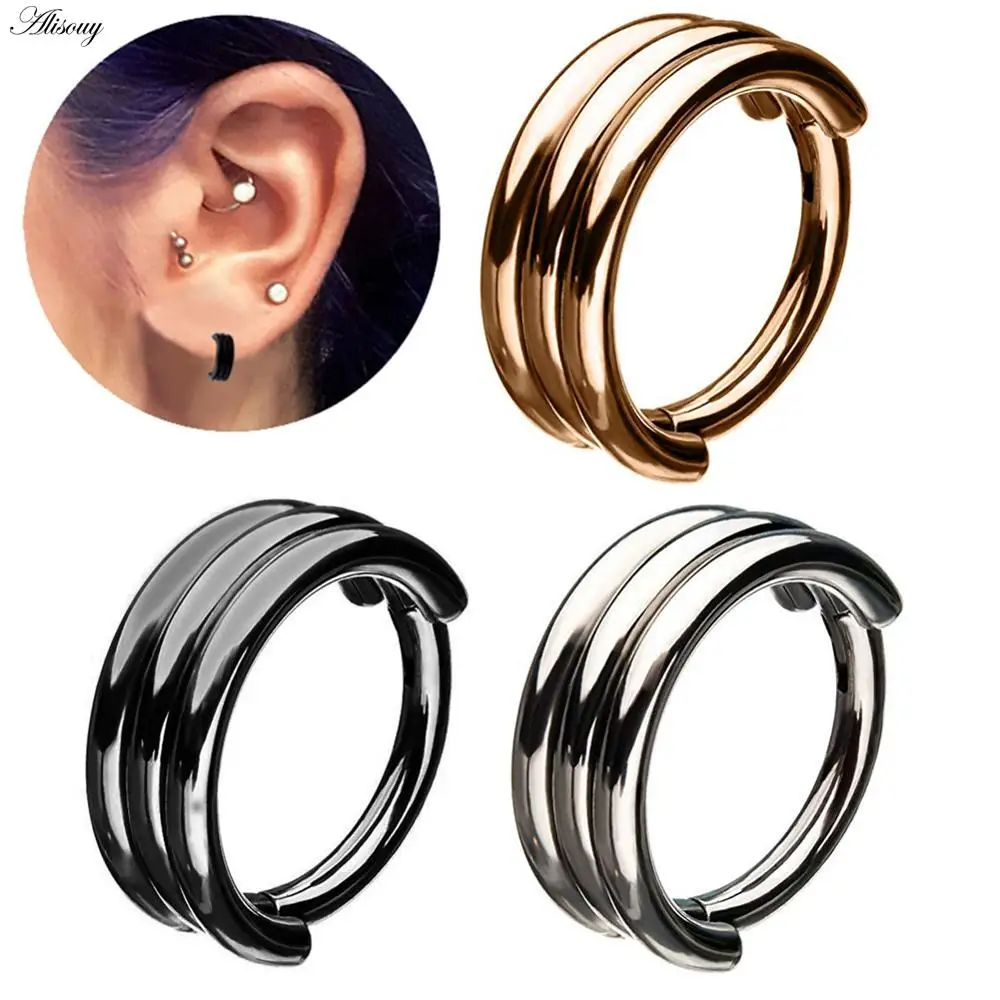 1PC 6 Styles Double Layers Steel Clicker Segment Nose Hoop Rings Hinged Ear Nose Septum Piercing Women Men Body Jewelry Ombligo