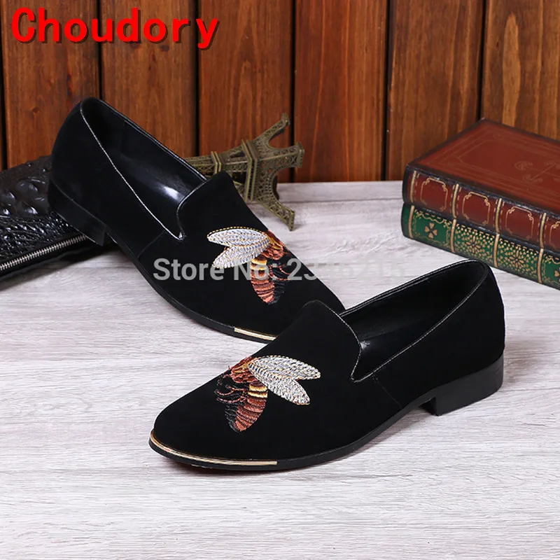 

Choudory New arrival black sliver metal toe embroidery Italian Shoes brands mens velvet slippers Zapatilla Hombre loafers size12