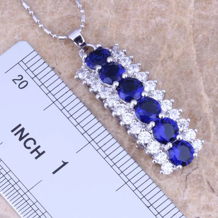 Glaring Blue Cubic Zirconia White CZ Silver Plated Jewelry Sets Earrings Pendant Ring S0542