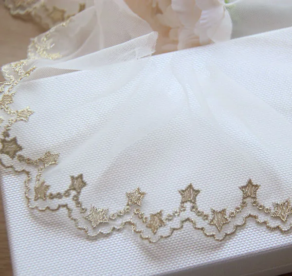 1yard Width:7cm High grade Golden Stars Mesh Ivory White Lace Embroidery for DIY Garment Accessories (ss-489)