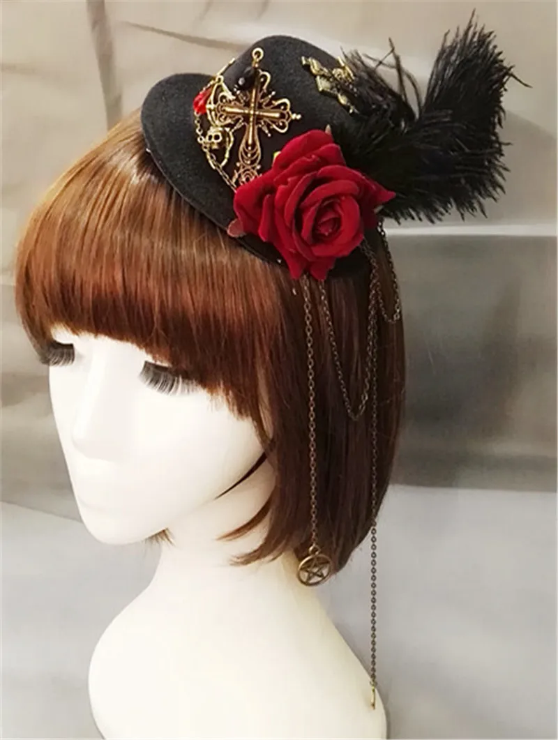 Girls Vintage Steampunk Fedora Hat Lolita Little Hat Mini Top Hat Hair Clip Floral Feather Decoration Headwear Headpiece Cosplay