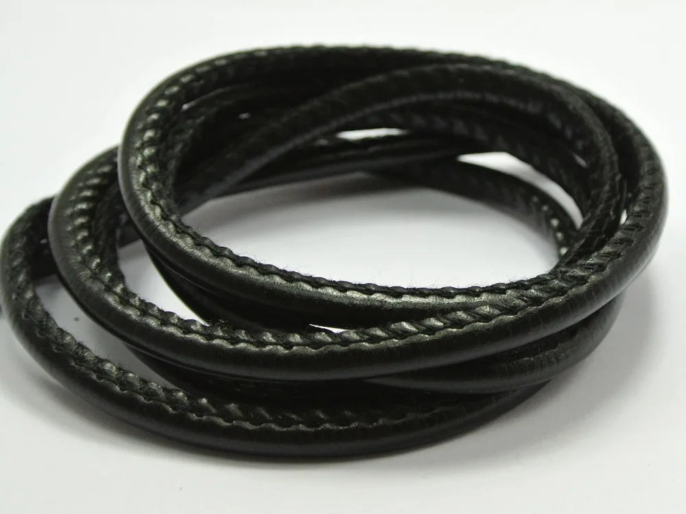 

32.8 Feet Black Stitched Round Soft Synthetic Leather String Jewelry Cord 5mm