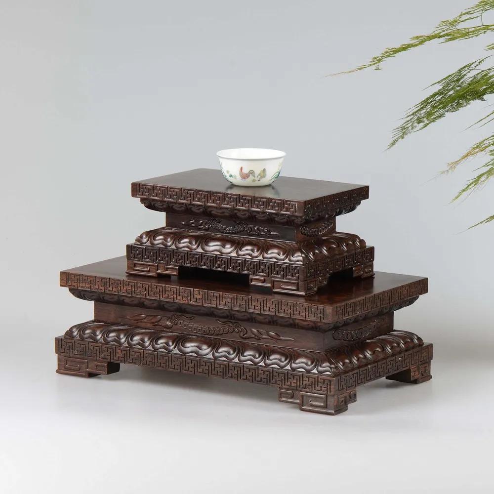 

Ebony Black Azusa mahogany wood Kistler jade Guanyin Buddha lotus wood rectangular tank base Decoration