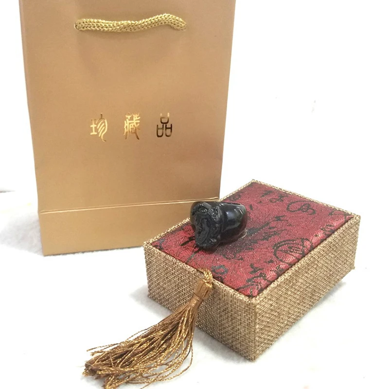Black Natural Obsidian Stone Ring Carved PiXiu Lucky Men Finger Ring Energy Stone Crystal Gift Thumb Ring Jewelry Wholesale