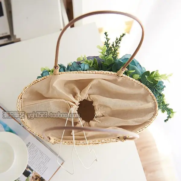 22x20CM   Small  Flowers Straw Bag Beach Bag Rattan Bag Handbag Braid Women Bag a5352