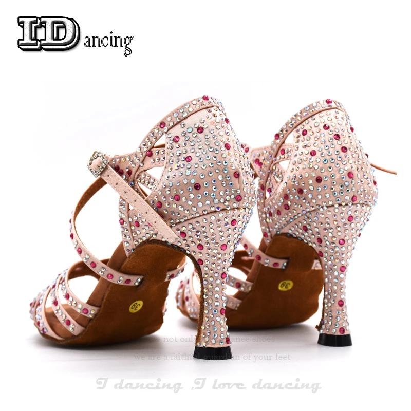 Sepatu Dansa Wanita Sepatu Latin Salsa Berlian Imitasi Sepatu Dansa Wanita Sepatu Dansa Ballroom Hak Kuba Harga Bersaing Lembut