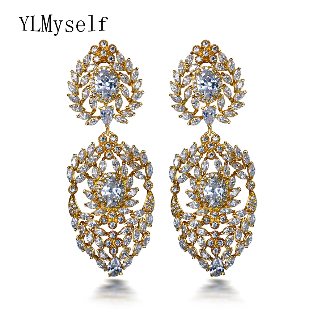 

6.9CM Long jewelry new Pave Bling Red/White Cubic zircon crystal rhinestone big earring for party Large earrings