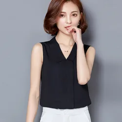 Large size Women Chiffon Blouses Ladies Tops Female Sleeveless Office Lady White Shirt Female Clothing shirts for women 2022